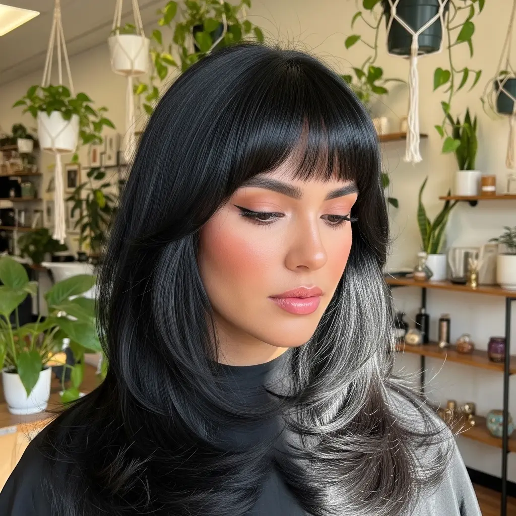 Face-Framing Long Layers with Full Bangs