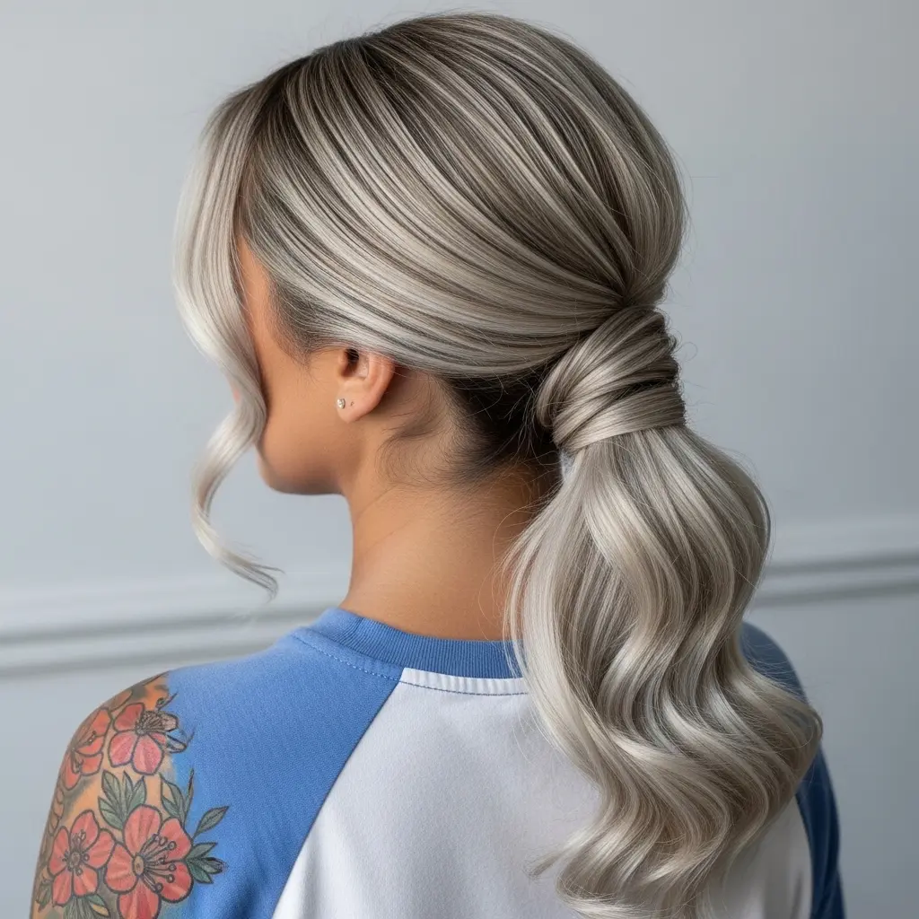 #13 Loose Bubble Ash Blonde Ponytail