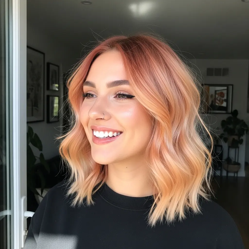 Textured Coral-Peach Shag with Golden-Tip Ombre