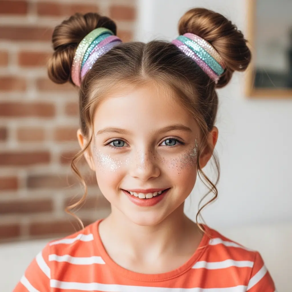 #14 Whimsical Sparkly Twisted Buns with Colorful Accents