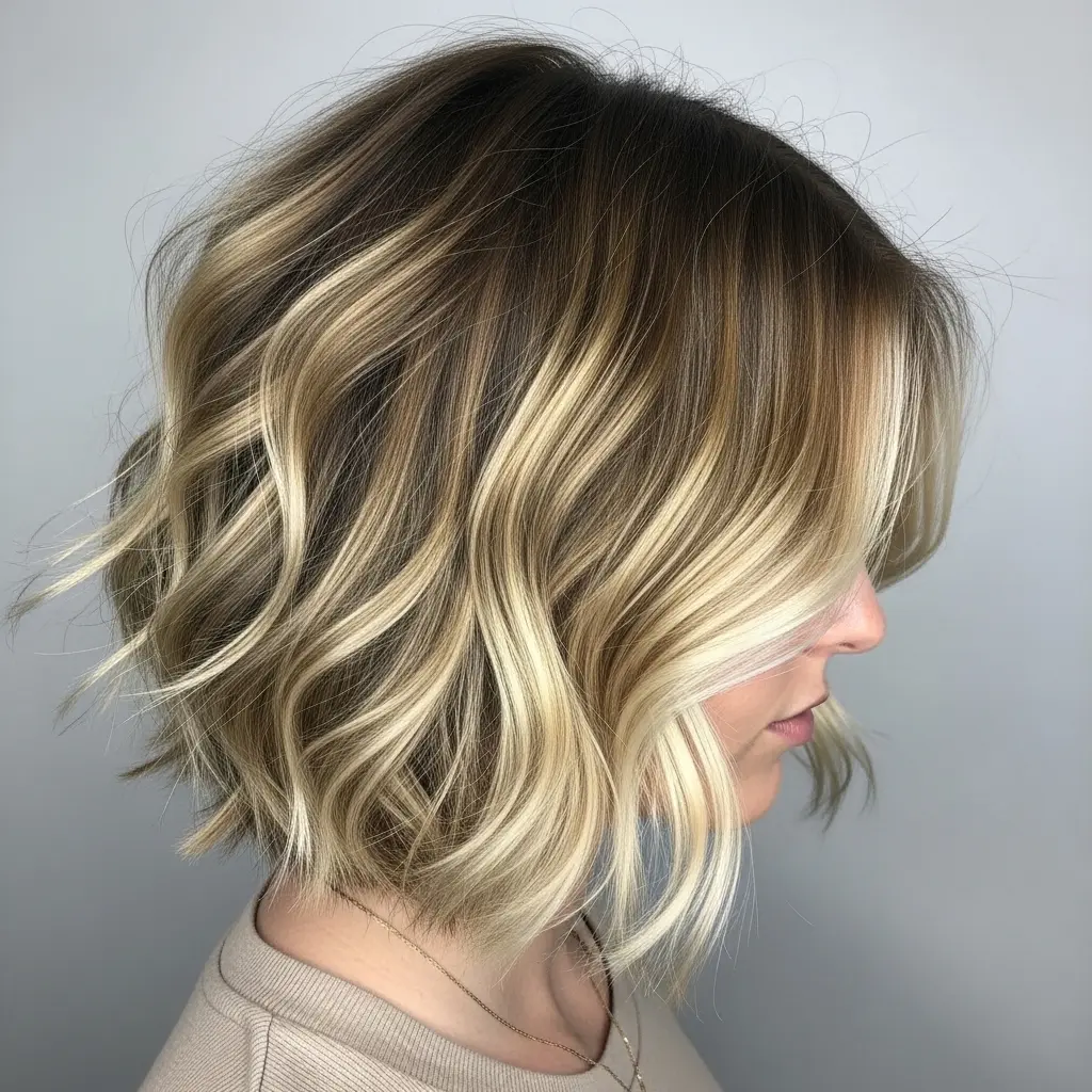 #15 Stacked Choppy Bob with Blonde Balayage