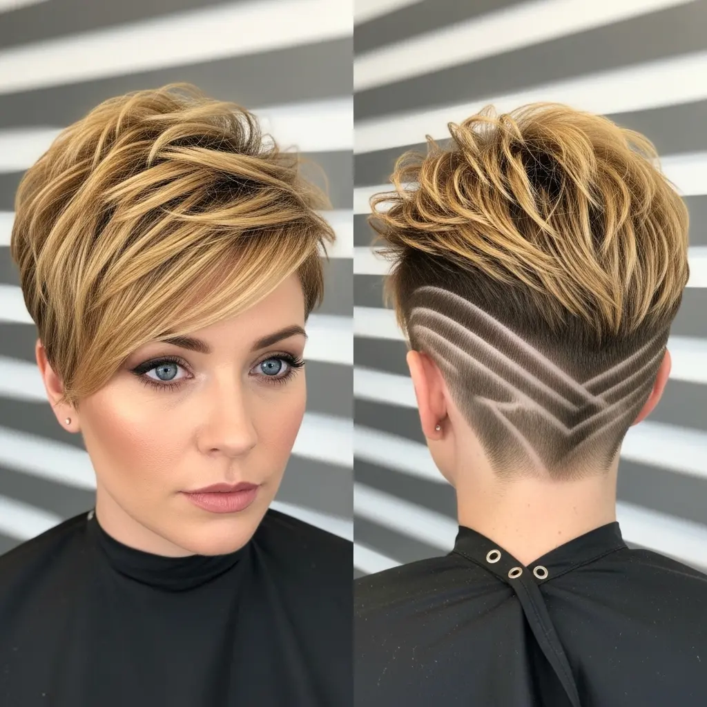 #15 Layered Pixie with Side Shaved Lines