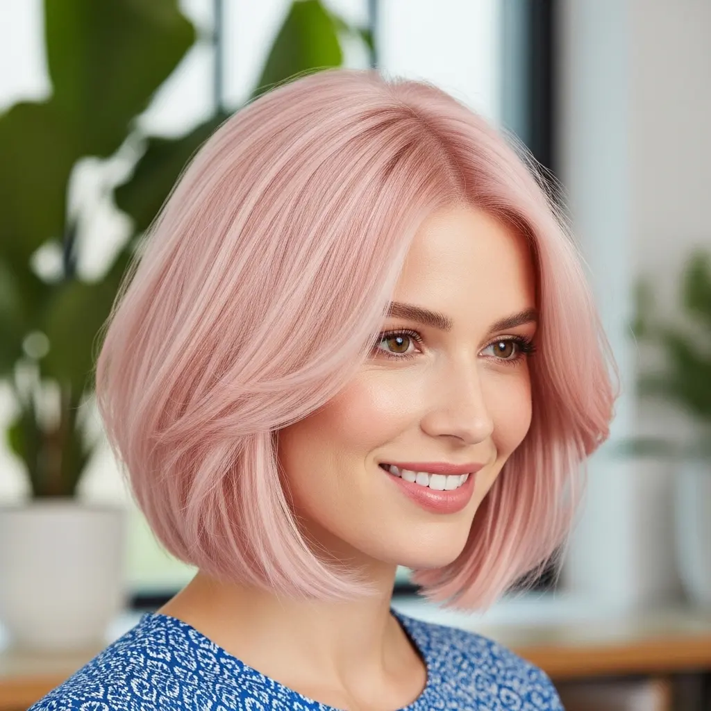 #15 Pink Short A-Line Bob with Curtain Bangs