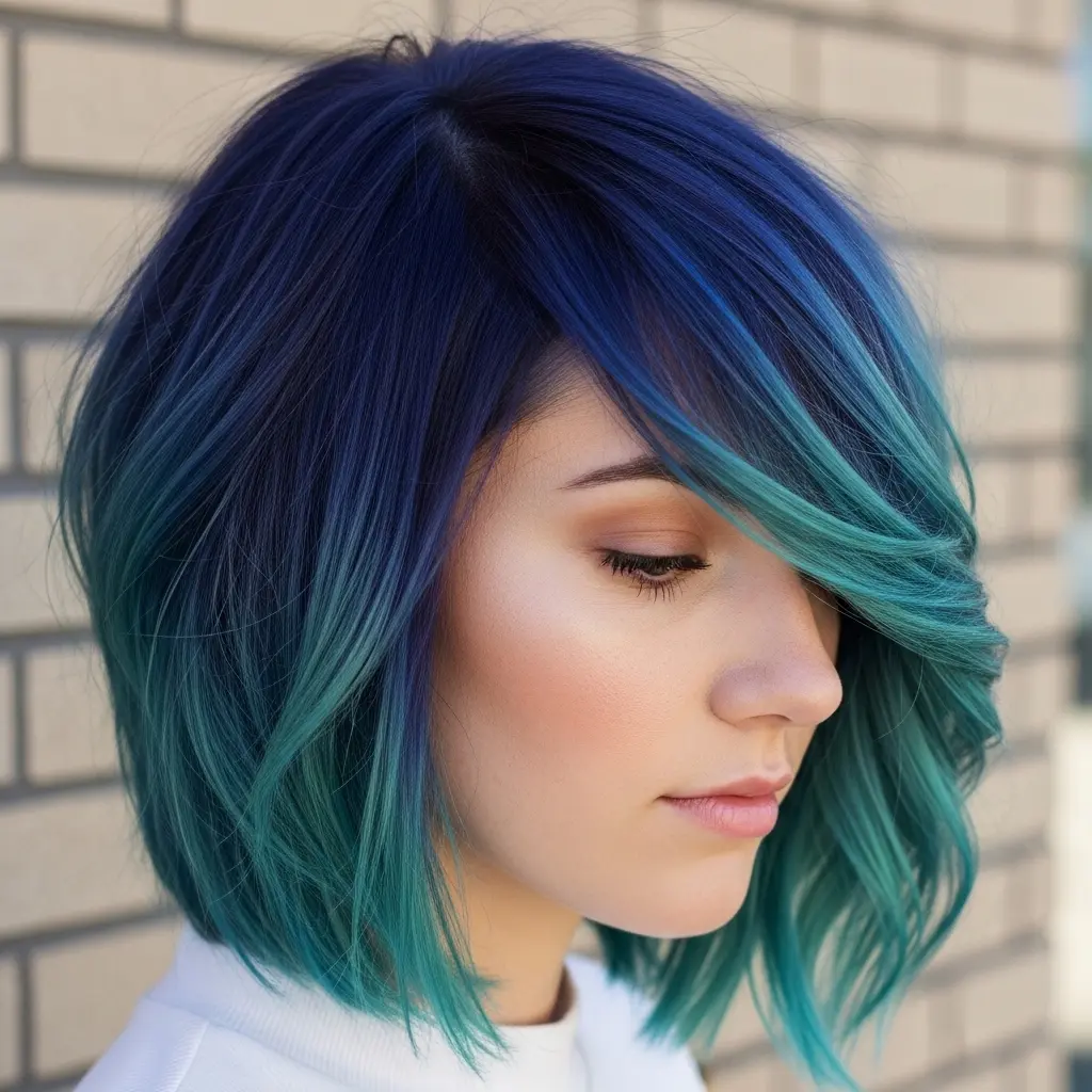 #16 Blue Asymmetrical Inverted Bob