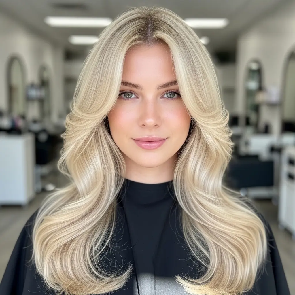 Long Platinum Curtain-Frame with Root Melt and Soft Waves
