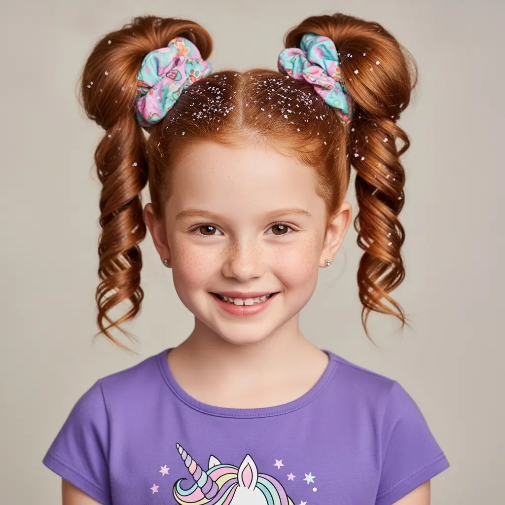 #17 Whimsical Curly Pigtails with Colorful Accessories
