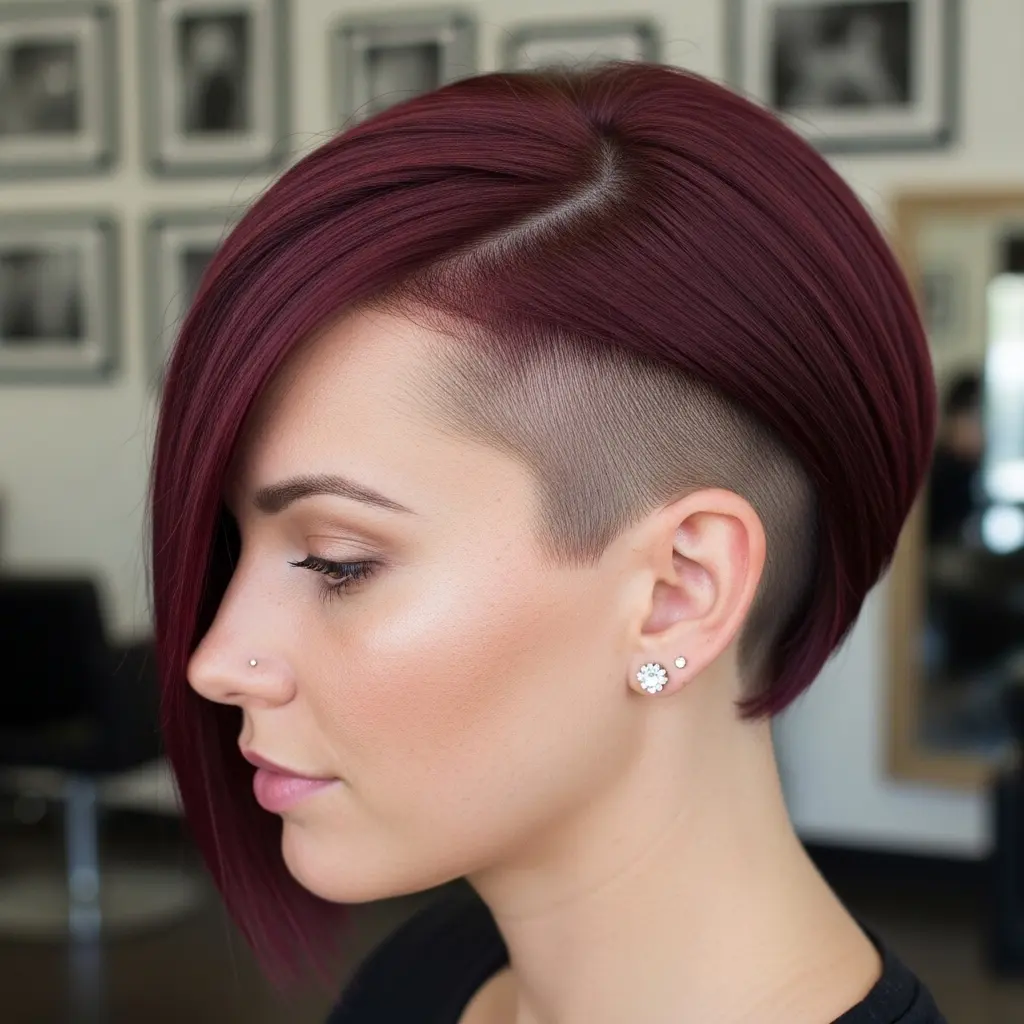 #2 Red Short Bob with a Buzzed Side