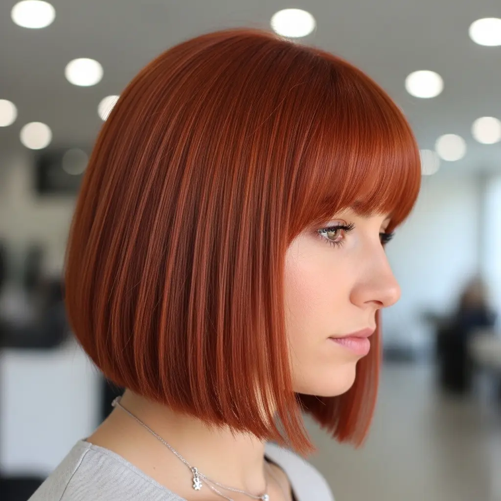 #2 Vibrant Copper Orange Bob with Blunt Bangs