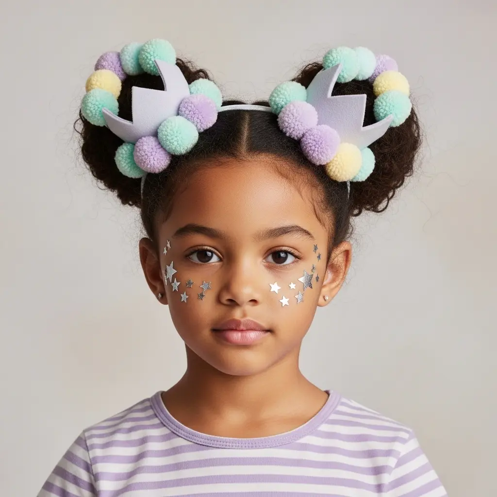 #22 Charming Twisted Buns with Colorful Pom-Poms