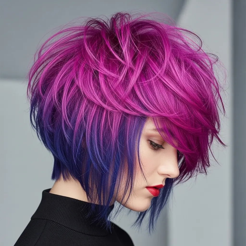 #3 Pink and Blue on Fluffy Short Inverted Bob