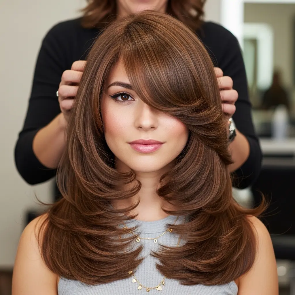Face-Framing Layered Long Brown Hair