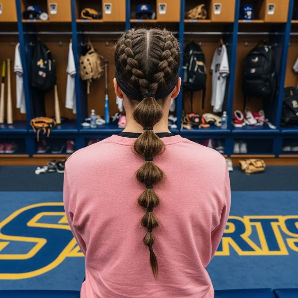 #3 Softball Pony with Bubble and Dutch Braids