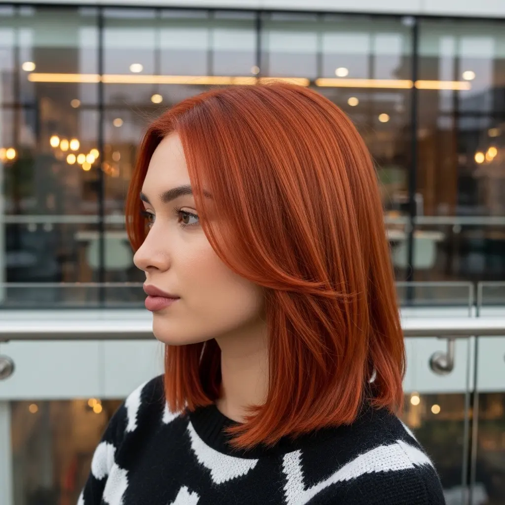 Apricot-Copper Blended Long Layers with Soft Face-Framing Flip