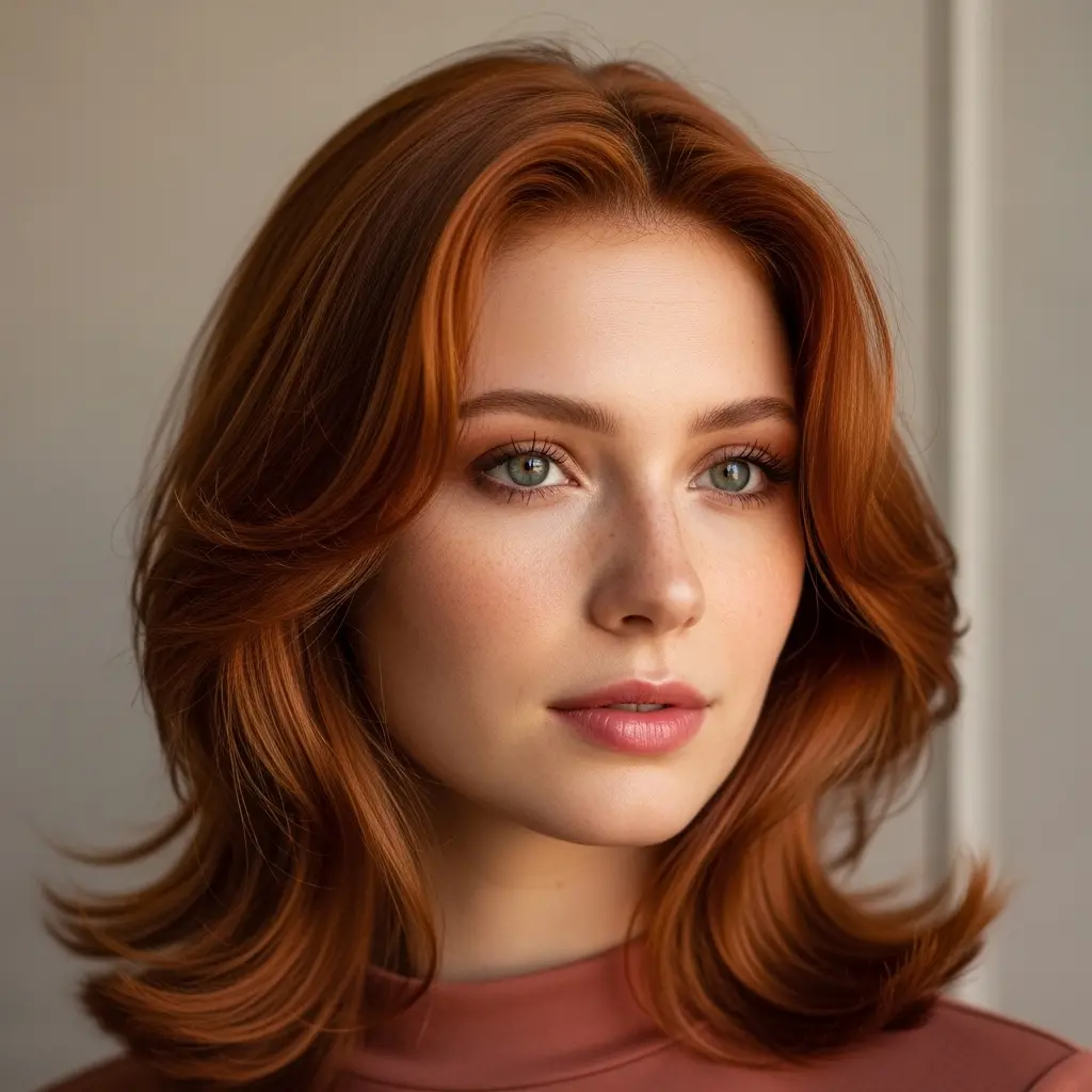 #5 Butterfly Chin-Length Layers on Auburn Hair