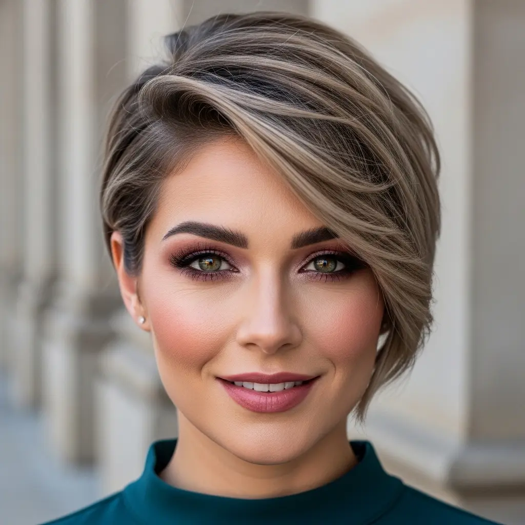 #5 Brown-Haired Long Asymmetrical Pixie