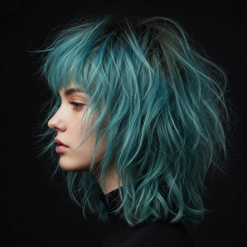 #7 Super Messy Teal Inverted Bob