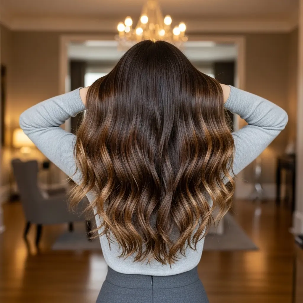 Long Layered Ash-Bronde Waves with Painted Babylights