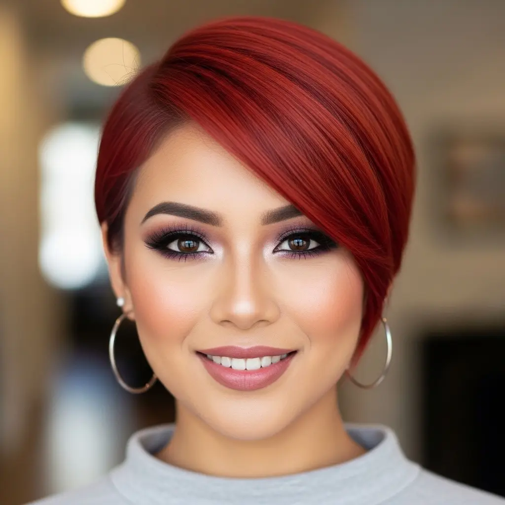 #8 Rich Red Pixie with Uneven Sides
