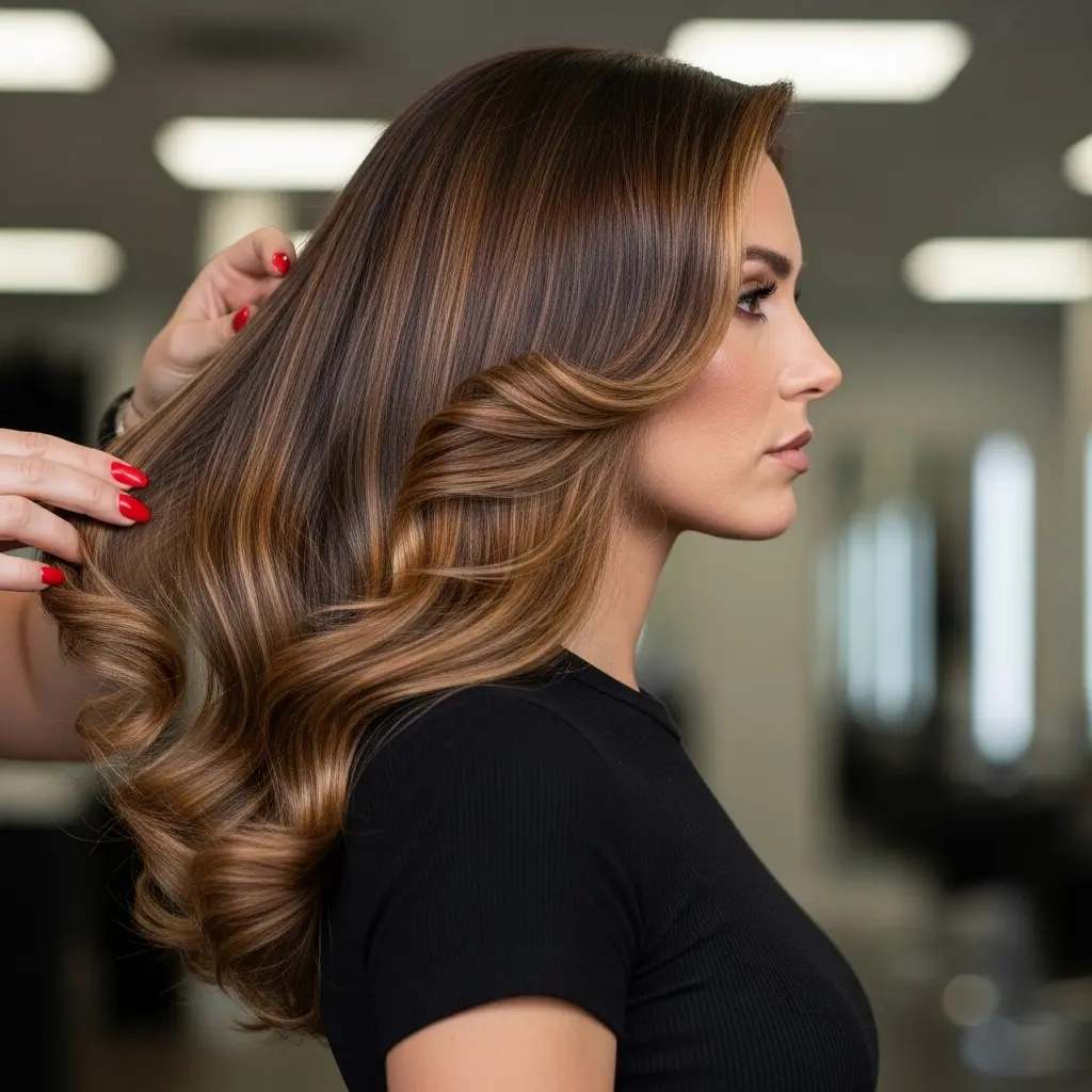 Voluminous Face-Framing Long Layers with Soft Root Shadow