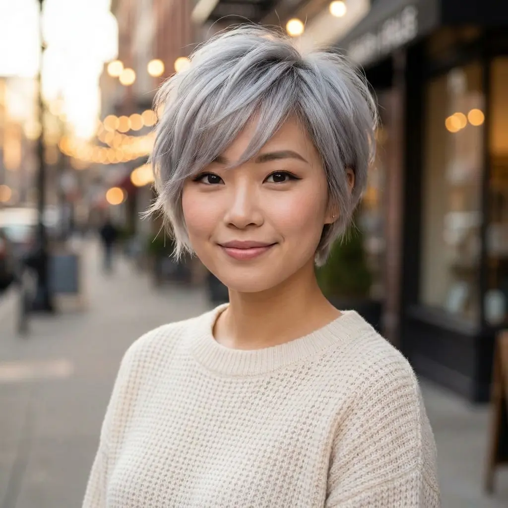 #3 Korean Pixie Cut with Bangs for a Chubby Face