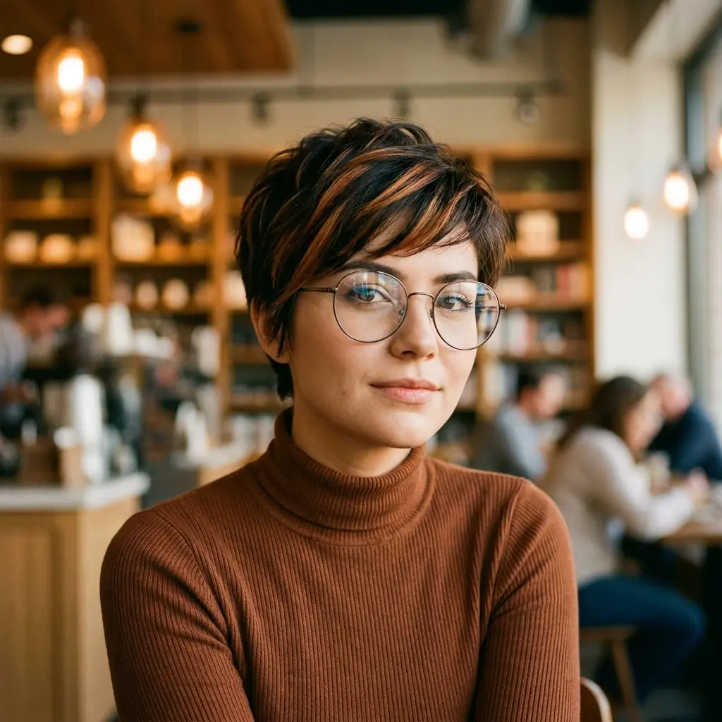 #5 Pixie Cut for a Chubby Face with Glasses