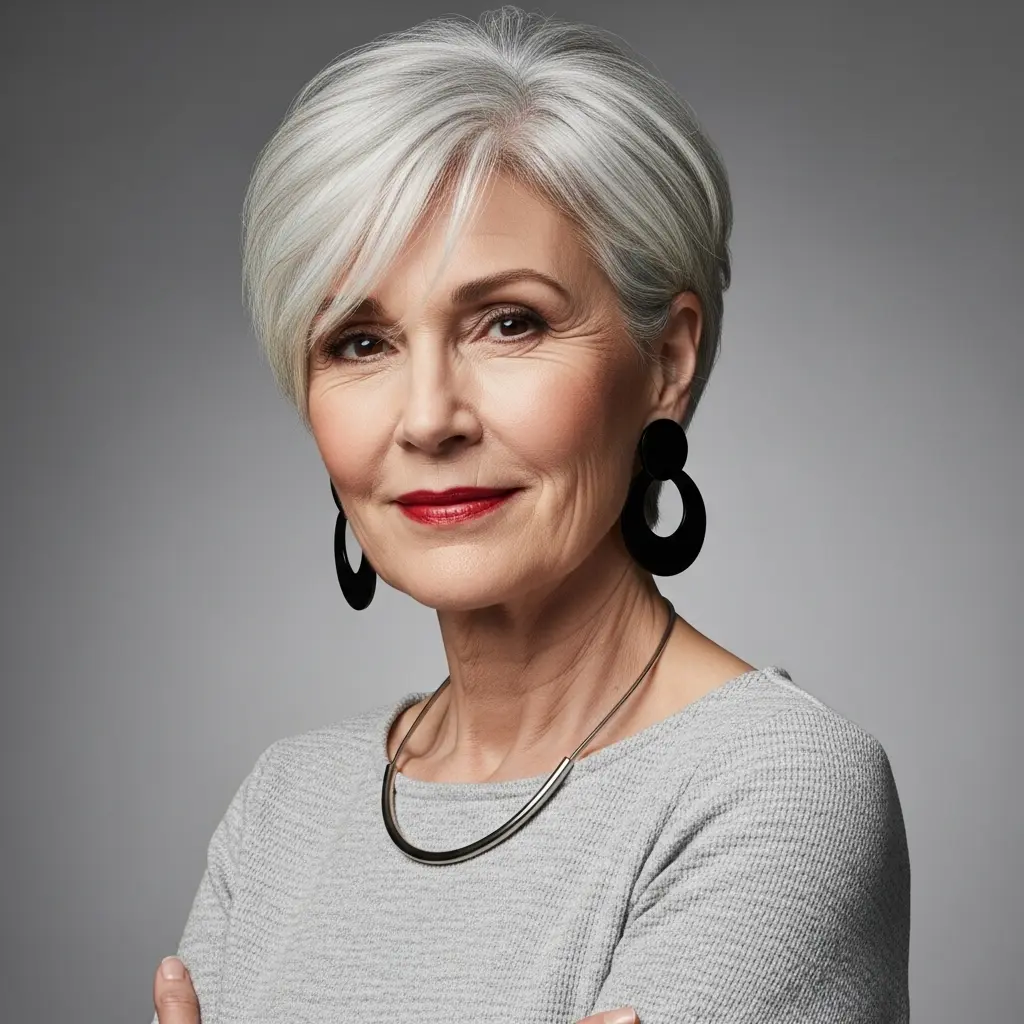 #5 Jagged Pixie Bob with Layered Bangs for Women Over 70