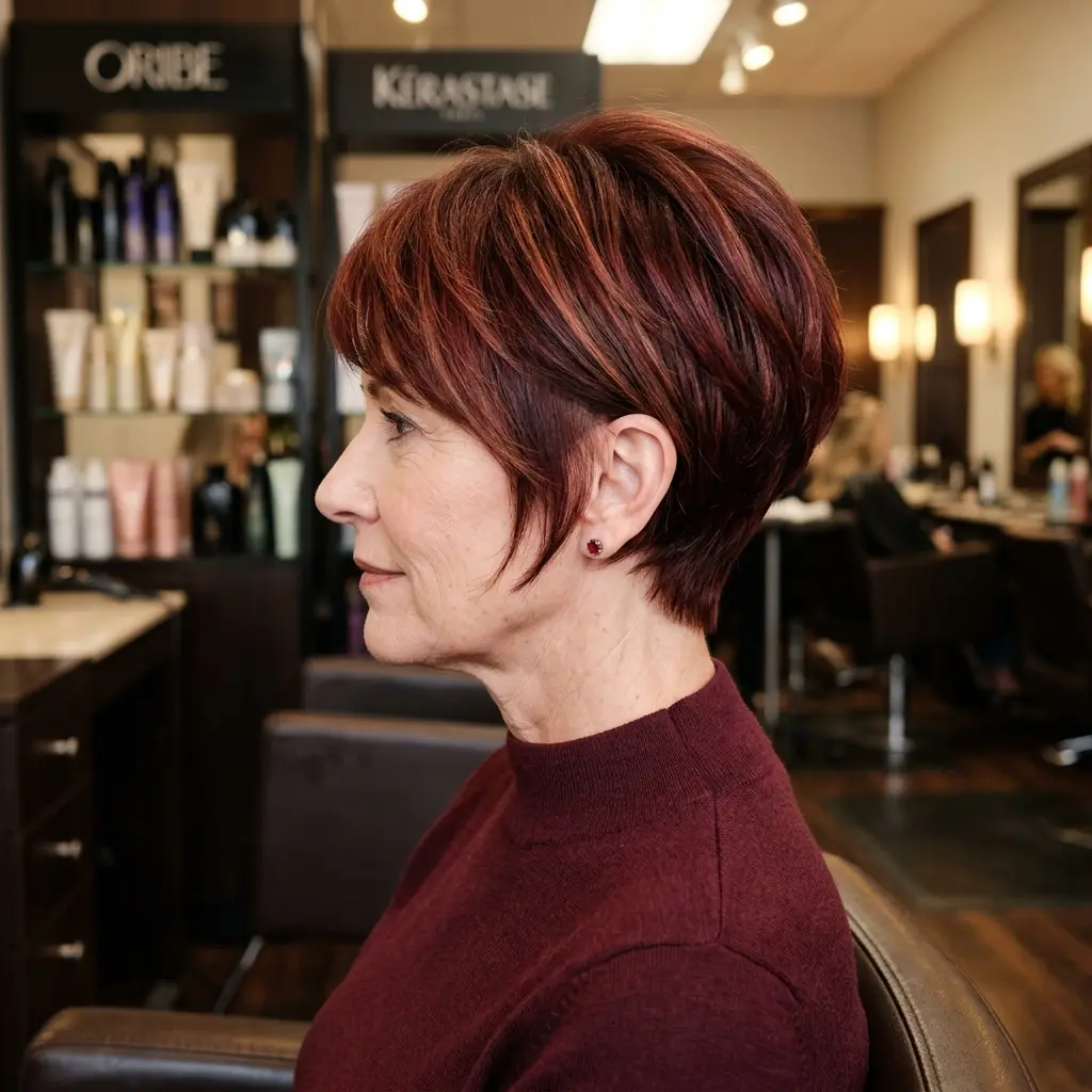 #1 Side-Parted Red Long Pixie with Highlights
