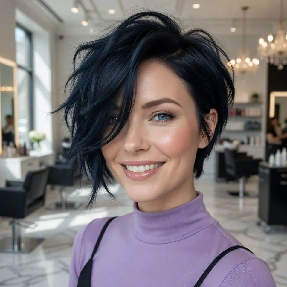 #1 Textured Pixie Bob with Vibrant Blue Highlights