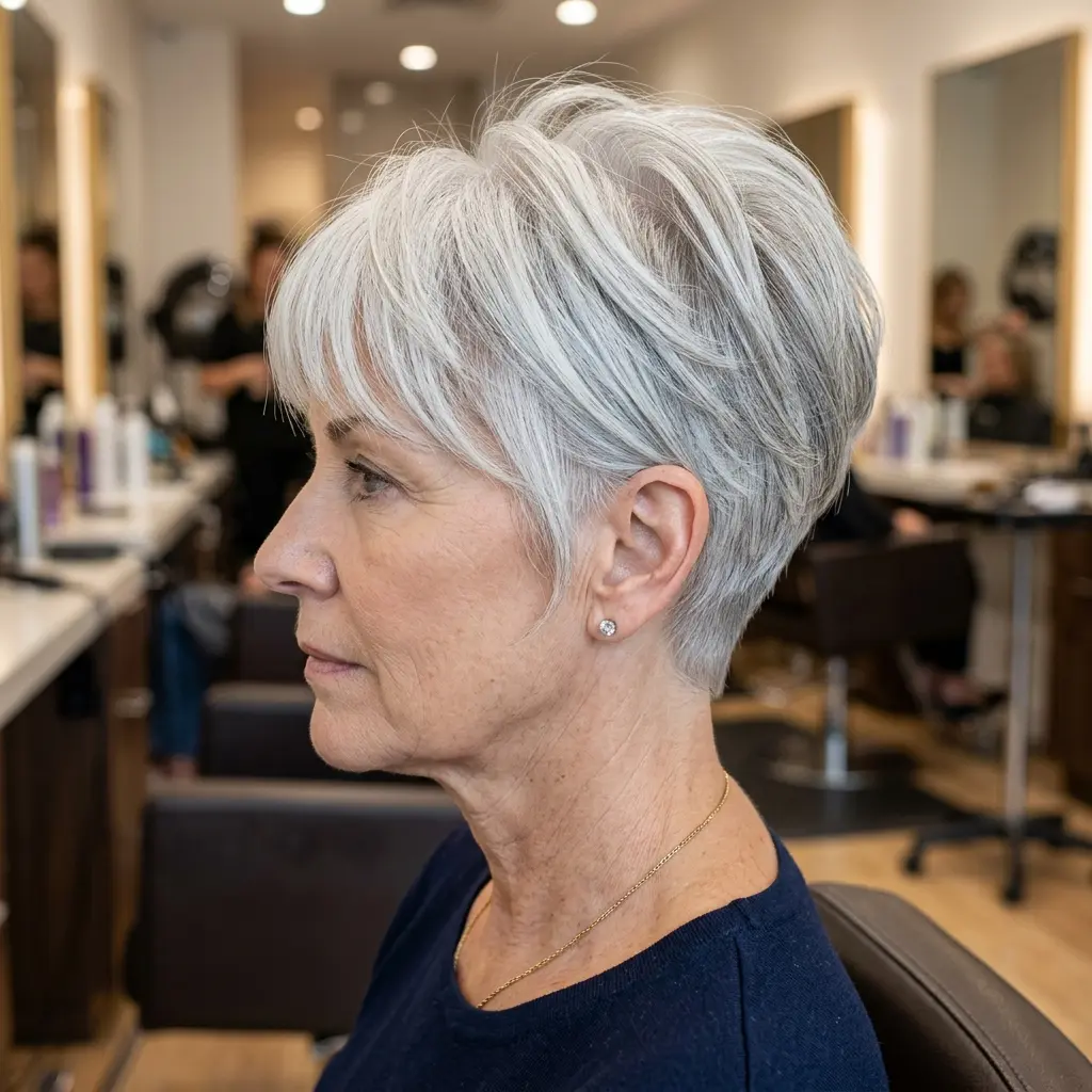 #11 Silver Layered Pixie with Full Bangs