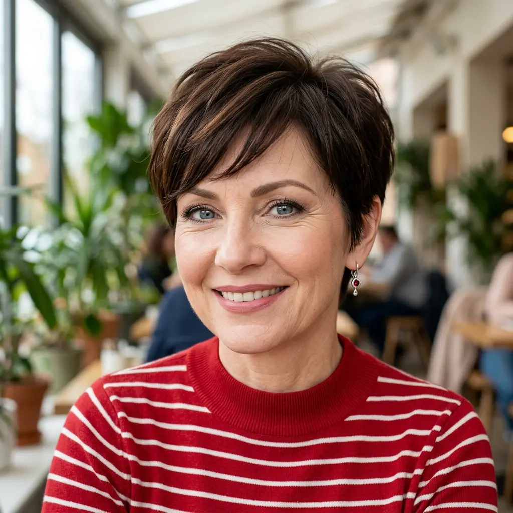 #11 Soft Auburn Long Pixie with Lifted Crown and Diagonal Micro Fringe