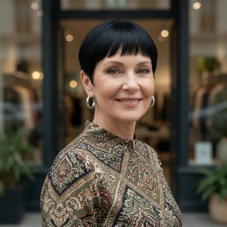 #11 Jet-Black Pixie with Chopped Micro-Fringe and Tapered Nape