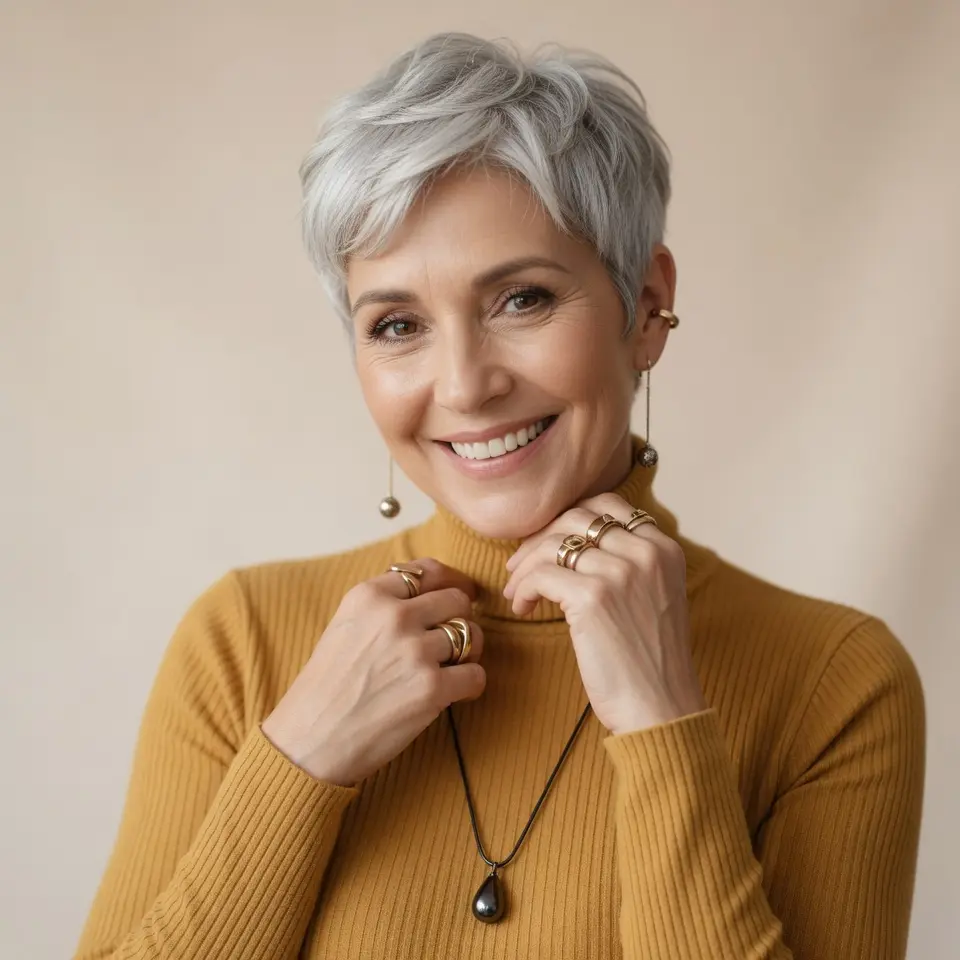 #11 Silver-White Messy Pixie for Older Women