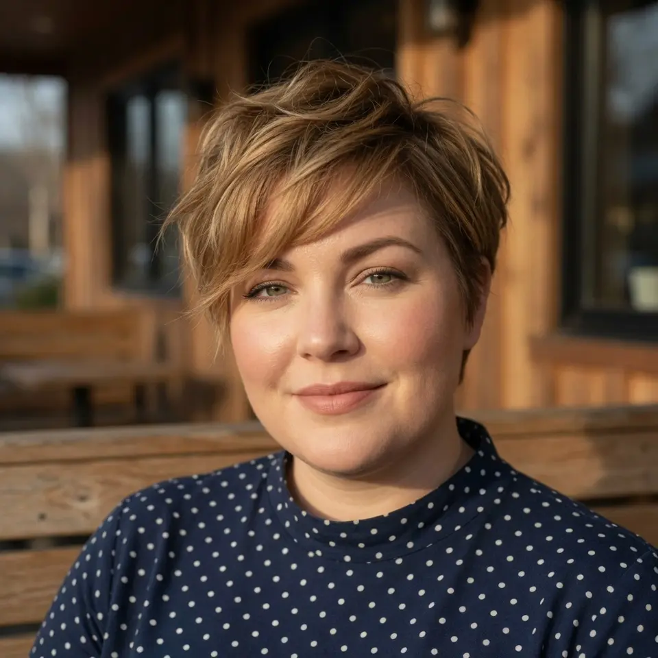 #11 Bronde Layered Long Pixie with Face-Framing Sweep