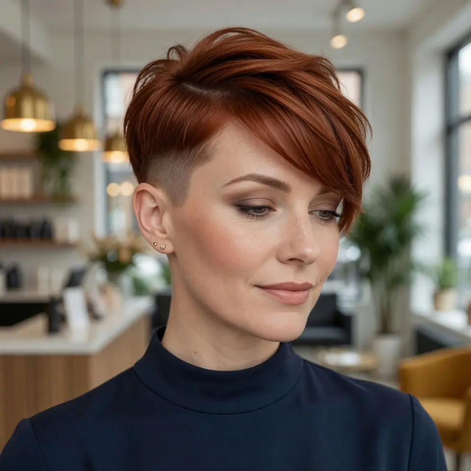 #13 Asymmetrical Copper Pixie with Razor-Textured Side Fringe