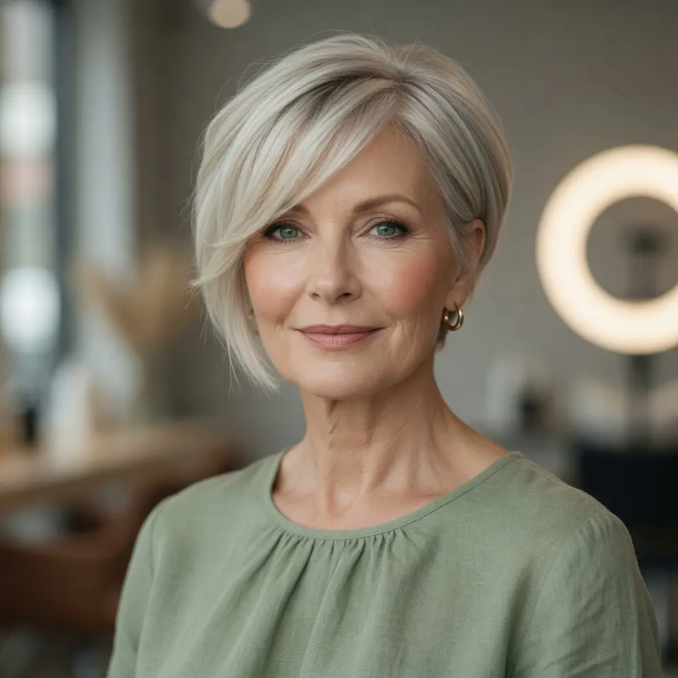 #14 Graceful Silver Asymmetrical Pixie with Side Swept Bangs