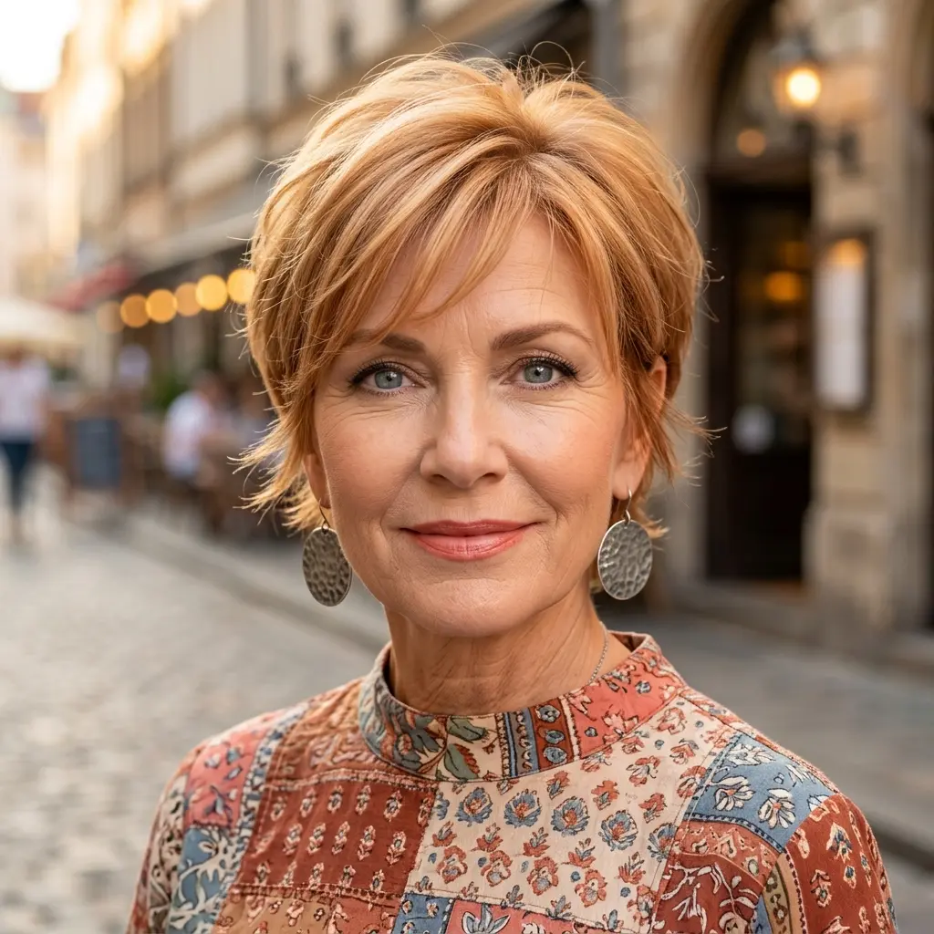 #14 Cropped Strawberry-Blonde Textured Pixie with Wispy Fringe