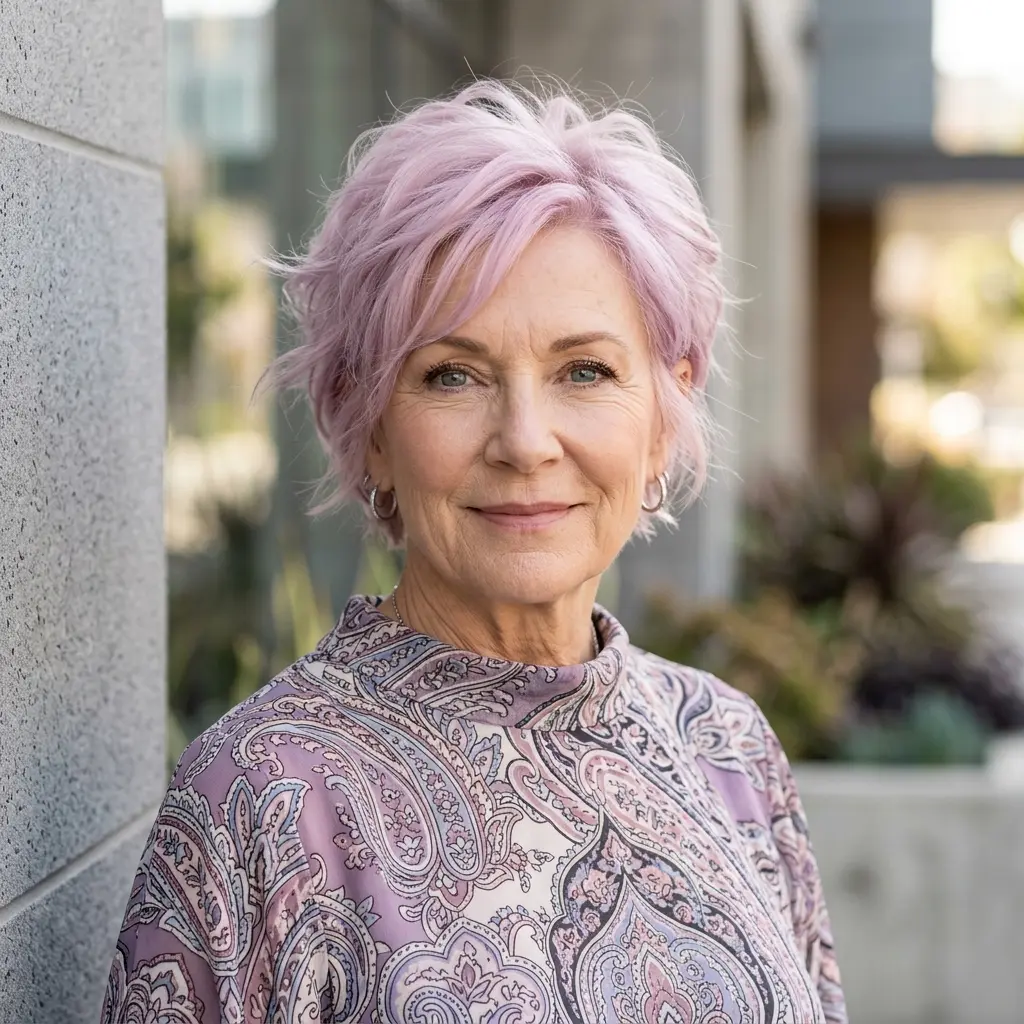 #15 Pastel Lavender Textured Pixie Shag with Feathered Fringe