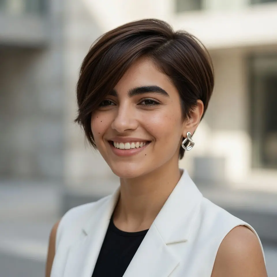 #16 Textured Side-Swept Long Pixie with Tapered Sides