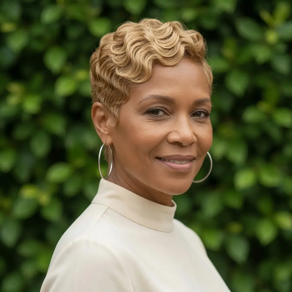 #16 Warm Blonde Pixie with Relaxed Curls