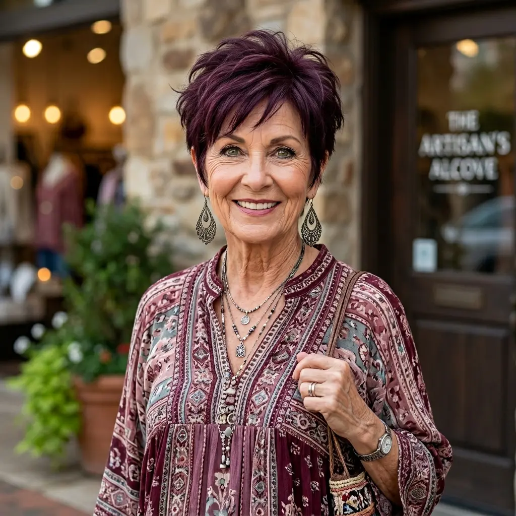 #16 Plum Textured Pixie Shag with Choppy Micro-Fringe