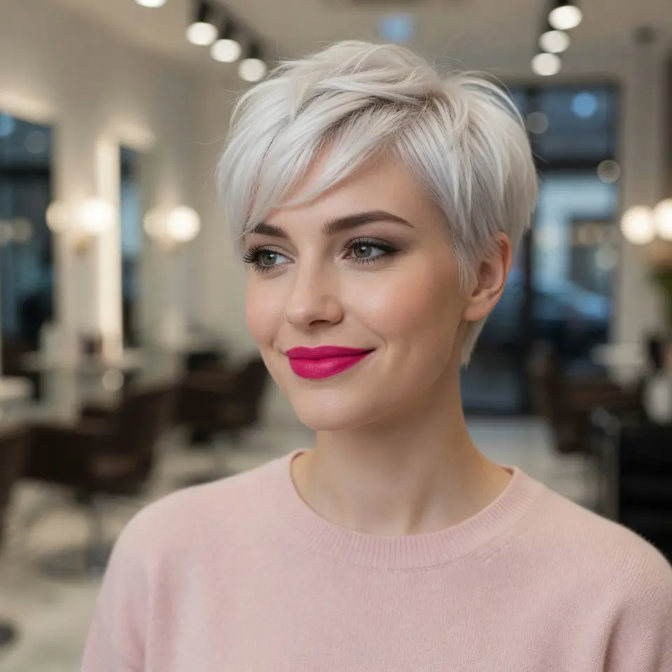 #17 Icy White Pixie with a Long Top and Side Bangs