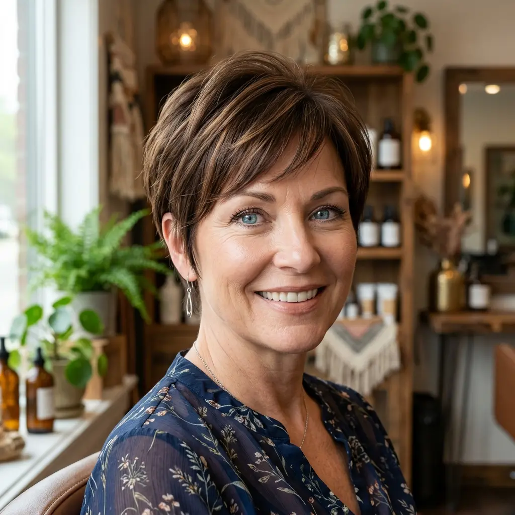 #2 Short Layered Brown Pixie Shag with Airy Micro-Fringe