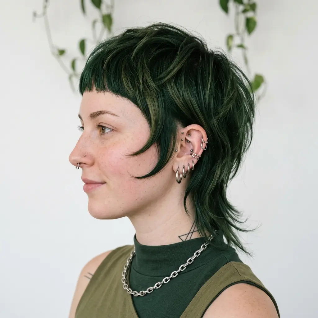 #2 Scalloped Crown Green Long Pixie with Micro Fringe