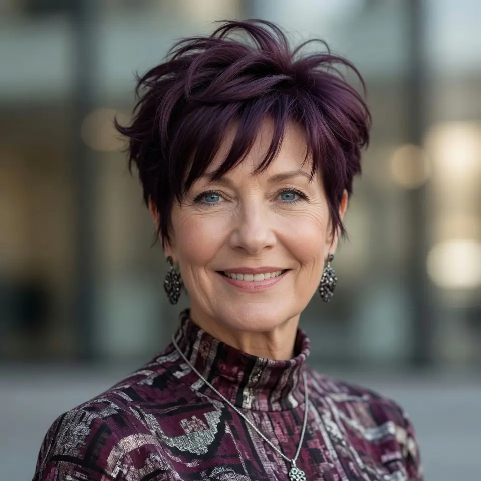 #2 Short Violet-Purple Pixie Shag with Feathered Crown and Tapered Nape