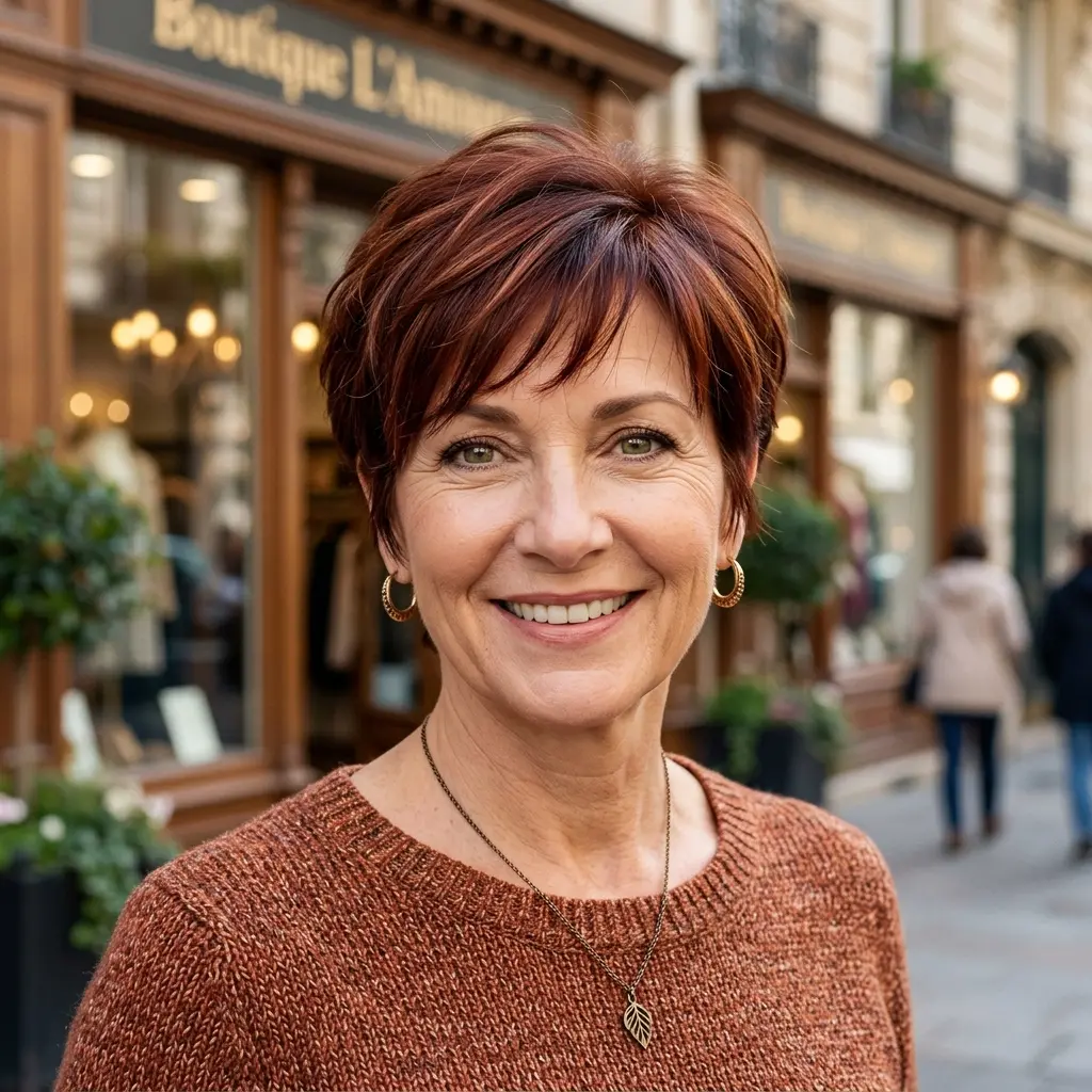 #3 Short Chestnut Pixie Shag with Wispy Micro-Bangs and Lifted Crown