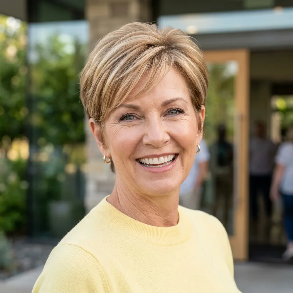 #4 Textured Pixie Cut with Soft Caramel Highlights
