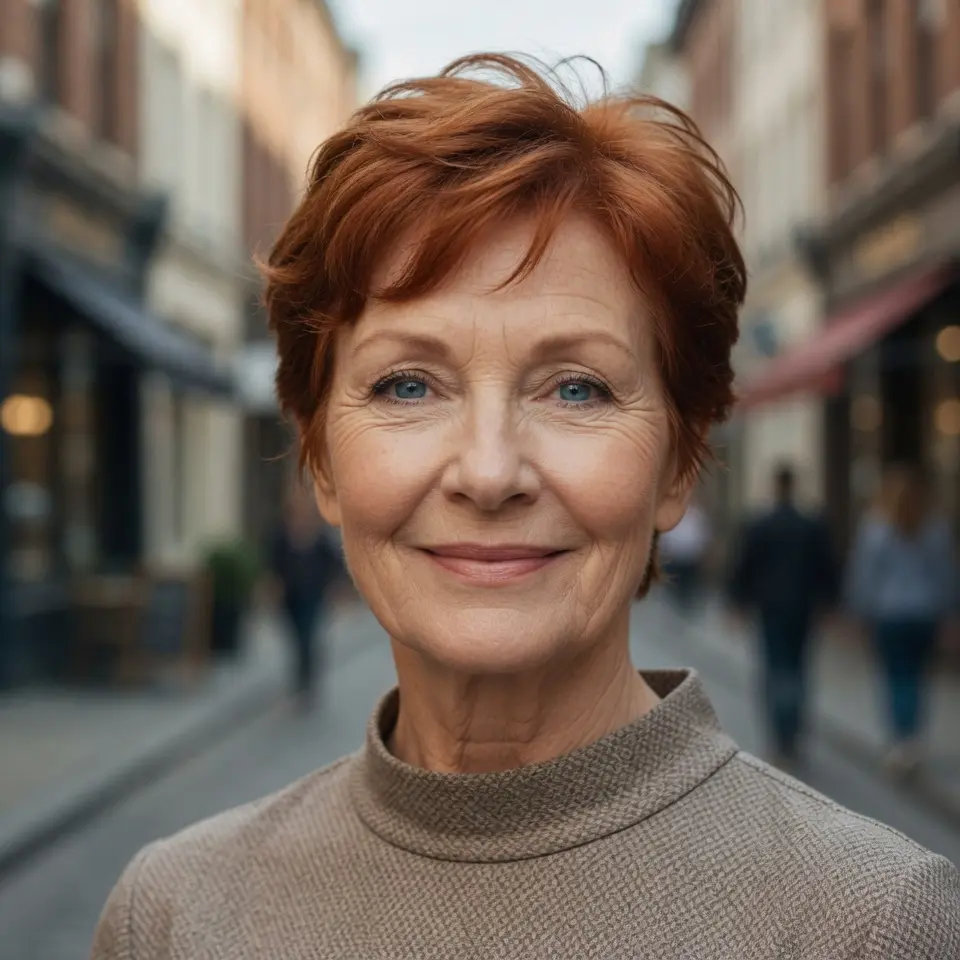 #4 Warm Copper Textured Pixie Shag with Ear-Length Taper and Wispy Fringe