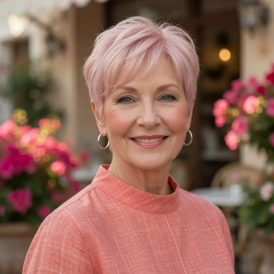 #5 Light Rose-Pink Short Pixie with Choppy Fringe and Airy Crown