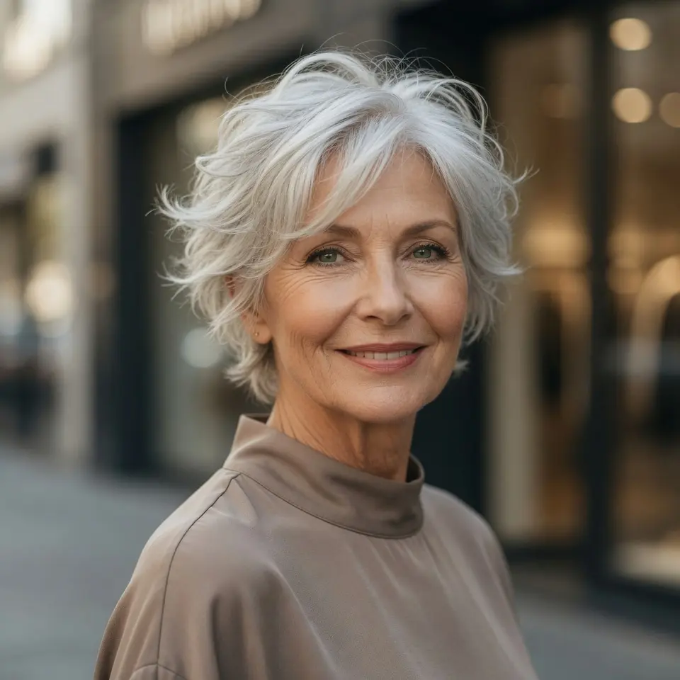 #6 Airy Platinum Pixie Shag with Ear-Length Flip