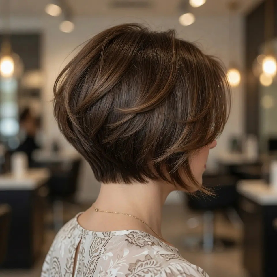 #7 Brunette Stacked Pixie Bob for Straight Hair